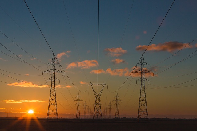 power cables at sunset